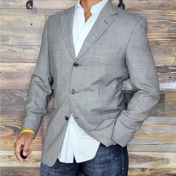 Hugo Boss Wool Silk Black Gray Geo Blazer Sport Jacket Size 38R - Picture 4 of 9